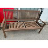 Teak garden bench, measures approximately 154cm long, will flat pack