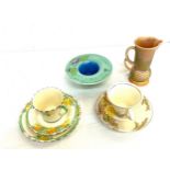 Selection of art deco pottery includes cups and saucers, crown derby etc