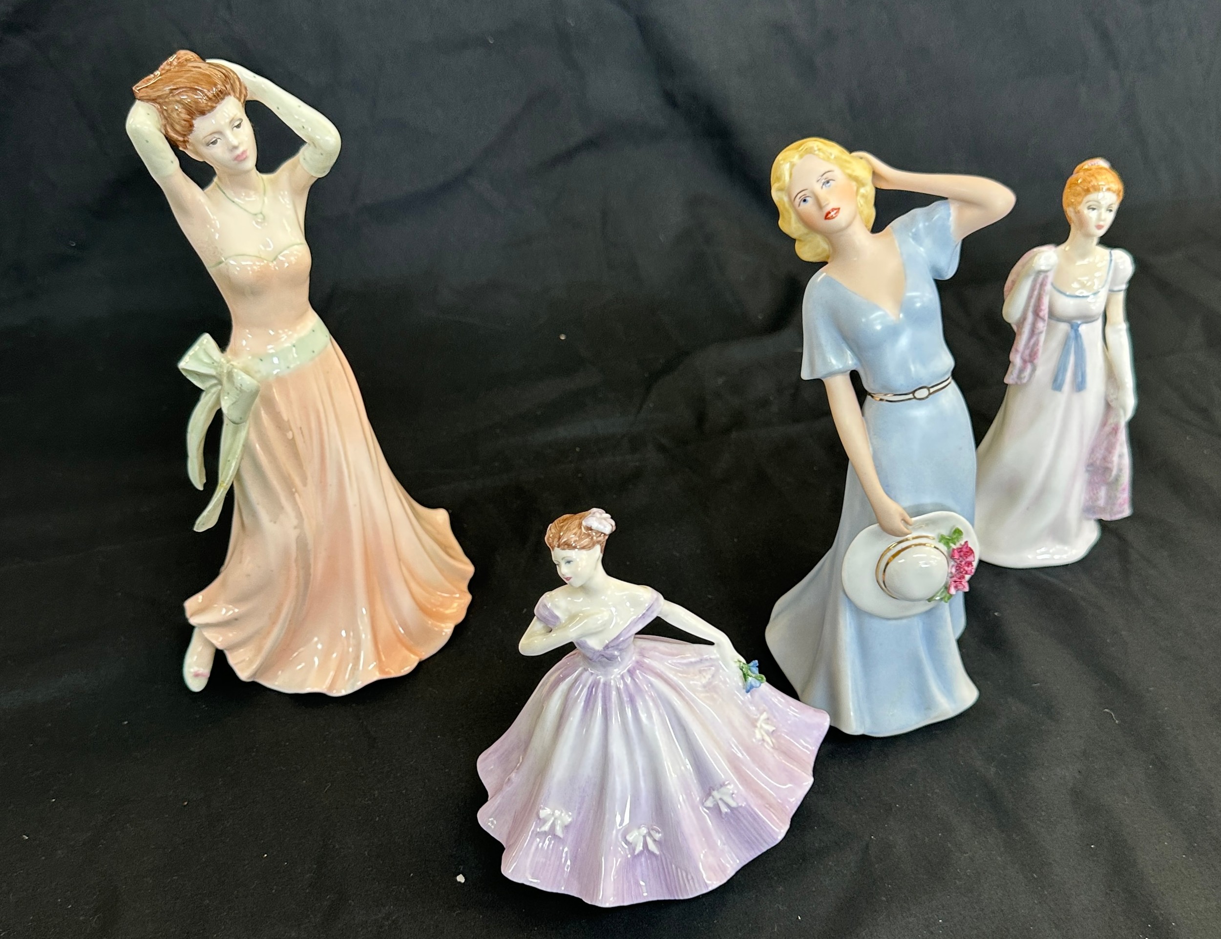 Selection of 4 lady figures includes Royal Grafton Elizebeth, Coalport Cassie etc