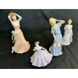 Selection of 4 lady figures includes Royal Grafton Elizebeth, Coalport Cassie etc