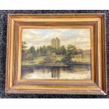 Antique (1903) framed oil painting depicting the Castle Hedingham, signed by E Commander,