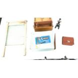 Selection of collectables to include 2 children's microscopes, bakelite shaving kit, treen and a