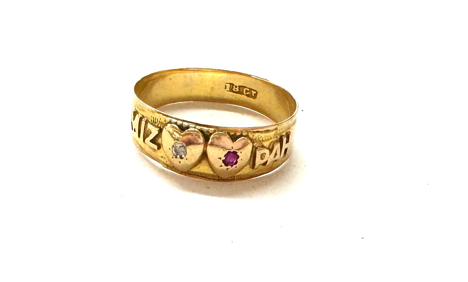 Vintage 18ct gold Mizpah diamond and ruby set ring, total weight 2.5grams Ring size Q - Bild 2 aus 6