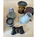 Selection of vintage camera lens and a pair of binoculars