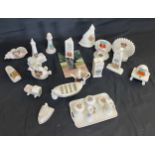 Large selection of assorted crested china includes sea shell, Memorial, Black pool shower etc