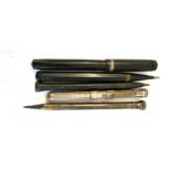 Selection of antique pens and a pencil to include a 14ct gold nib