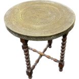 Brass top folding occasional table, diameter 60cm, height of stand 48 cm