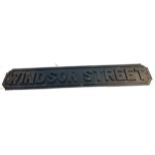 Vintage cast iron Windsor Street, street sign measures approximately 110cm by 18cm