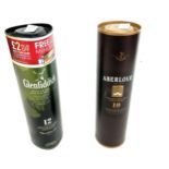 Boxed Glenfiddich single malt whisky and Aberlour single malt whisky
