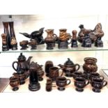 Selection of Cornish ware fosters mottled brown pottery, one piece has damage as seen in image