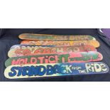 11 vintage hand painted fairground wooden signs, largest measures approximately 40 x 5 inches