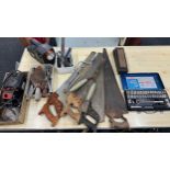 Selection of assorted tools includes socket set, saws etc
