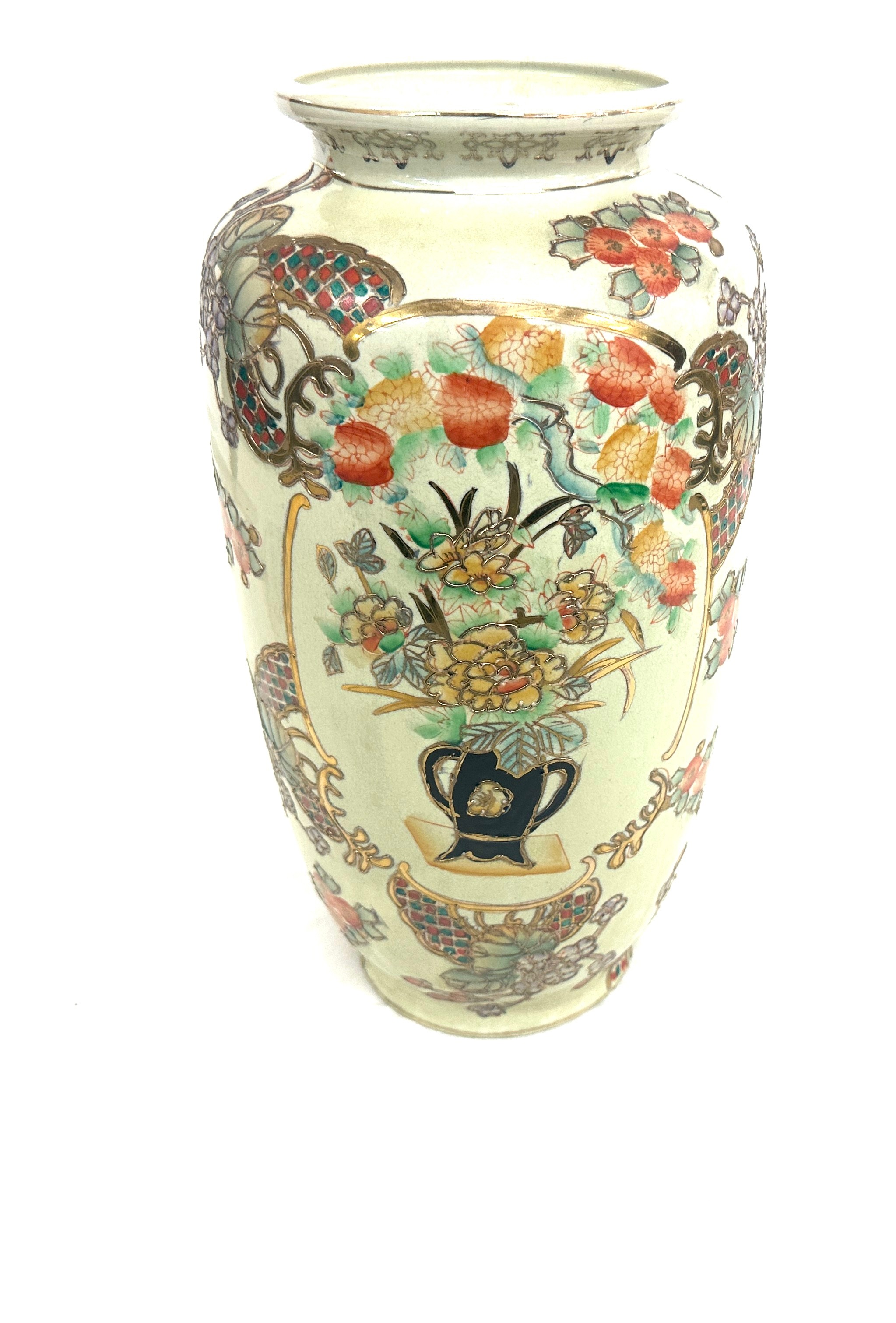 Large Chinese hand painted satsuma vase,marks to base height approximately 39 inches