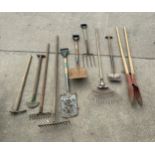 Selection of gardening tools to include racks, spades etc