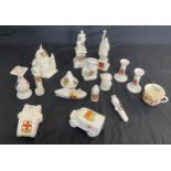 Selection of assorted crested china pieces includes Tent, Army Vehicle, Peeping tom etc