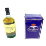 Bottle of The singleton single malt whisky, and a bottle of crown Royal whisky, boxed
