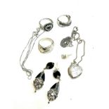 Selection of silver jewellery to include diamond rings, marcasite, locket etc