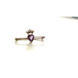 Antique 9ct gold amethyst and seed pearl heart shaped brooch, approximate wight 1.3g, approximate
