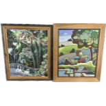 Two bright vibrate oil paintings signed I.E Langton ' Fox and Rabbit' and ' Bickham Bridge'