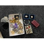 Selection of assorted costume jewellery includes Charms, brooches, clip in earrings etc