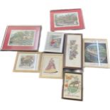 Selection of vintage framed tapestries to include garden scenes etc- largest frame measures 21