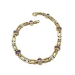 9ct white & yellow gold amethyst fancy link bracelet (10.5g)