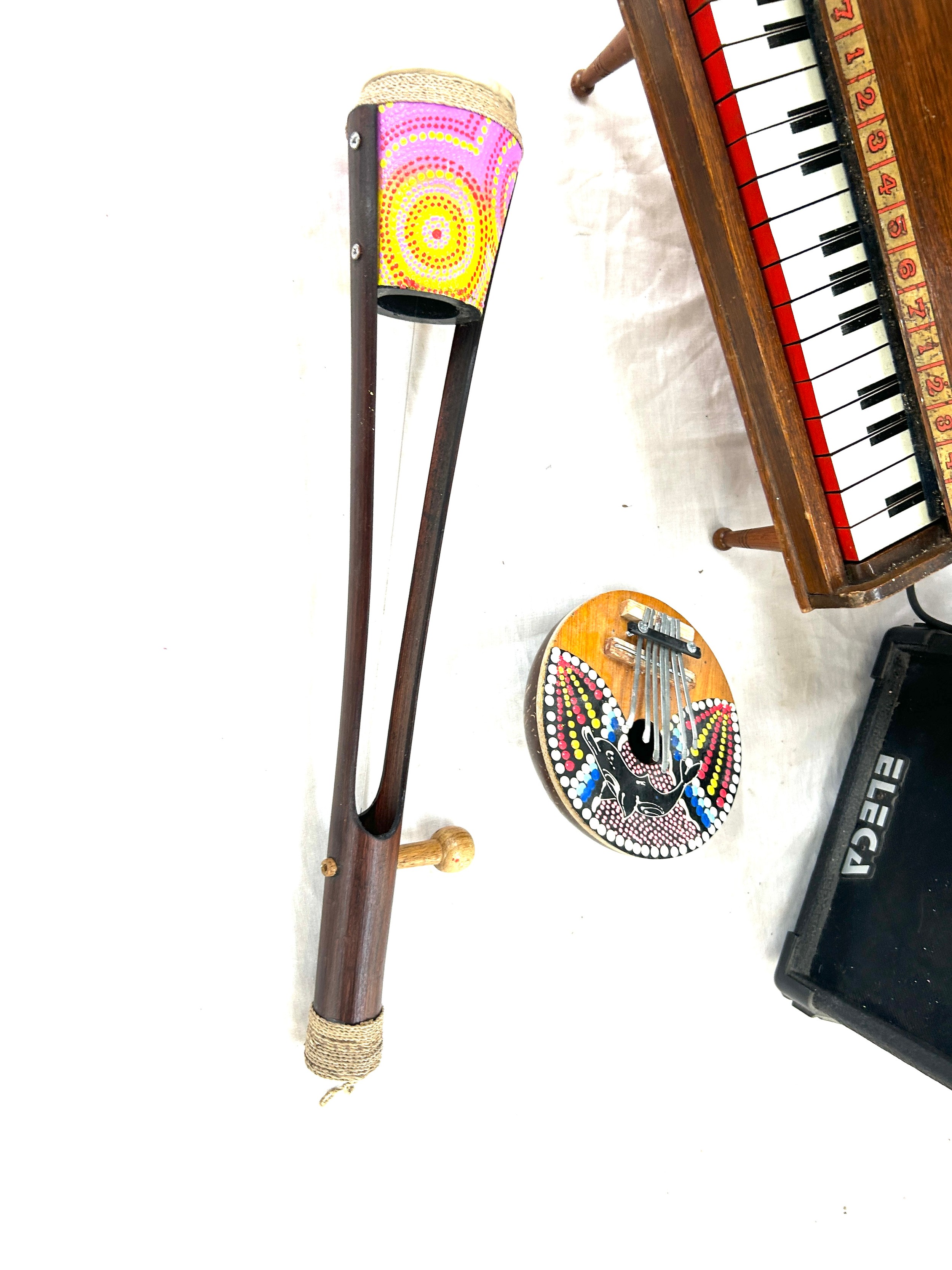 Selection of musical instruments includes baby piano, wooden hand painted instruments, amp etc - Image 2 of 3