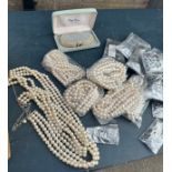 Large selection of faux pearl costume necklaces etc