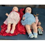 1970s Pellum puppet and 2 vintage pot dolls