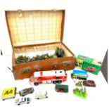 Large selection of vintage and later cars includes match box etc in a vintage leather travel case