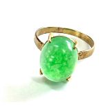 Small jade set gold ring, unmarked