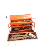Metal tool box with a selection of assorted tools includes spanners, hammers etc