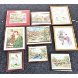 Selection of nine framed tapestries largest measures approx 22 inches tall by 18 inches wide
