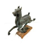 Vintage horse bronze, on wooden base, damaged 13 inches tall