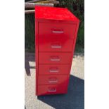6 drawer red metal small filing cabinet measures approximately 27 inches tall
