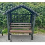 Wooden Arbor garden seat, overall measurements Height 73 inches, Width 70 inches, Depth 26 inches