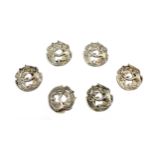 Set of 6 antique art nouveau silver buttons, fully hallmarked for Chester 1902