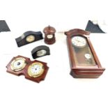 Selection of vintage and later mantel clocks, barometer etc