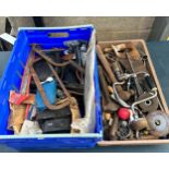2 Boxes of assorted tools includes saws, spanners, hammers, screwdrivers etc