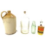 Vintage poison bottle, earthenware bottle, codd bottle and a advertising bottle