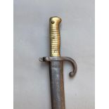 French 1866 pattern sabre bayonet engraved on back edge of blade St Etienne juin 1869 length 71cm