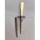 Antique 19th century prostitutes dagger knife with bone grip faint engraving to the blade length