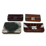 4 antique silver mounted leather purses