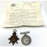 ww1 casualty medal pair to 1258 pte j.hume H.L.I 1358 on star & letter