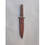 Antique Bowie Knife with plain steel blade antlers grips & leather scabbard length 24cm