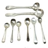 8 antique silver salt & mustard spoons