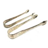 2 antique silver sugar tongs