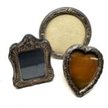3 small silver picture frames largest measures approx 9cm dia back stand on 1 needs replacing
