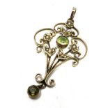 9ct gold antique green paste & seed pearl lavalier pendant (2.7g)