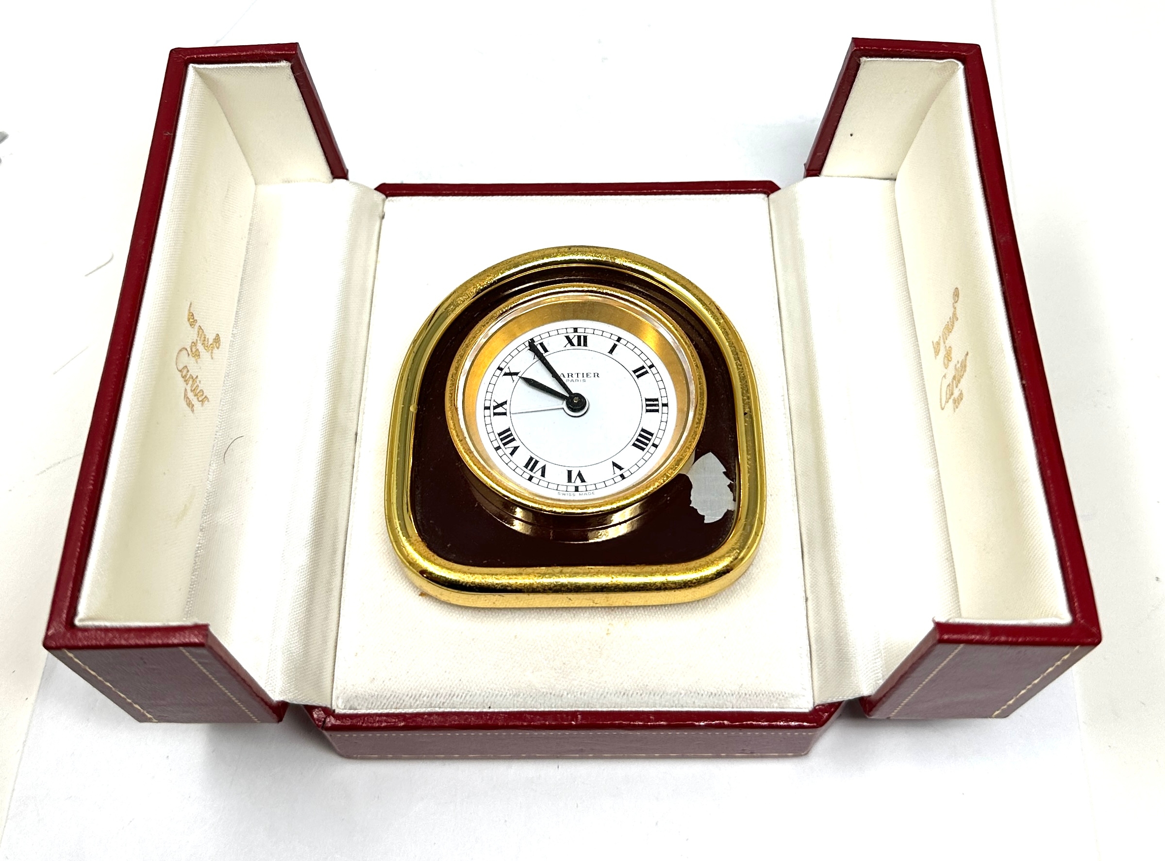 Boxed Cartier les must de cartier pendulette vintage gold tone travel bedside alarm clock the